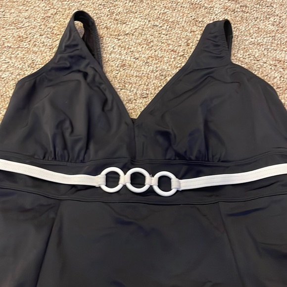 Always for me ring one piece swimsuit with skirt in black and white - Picture 2 of 5